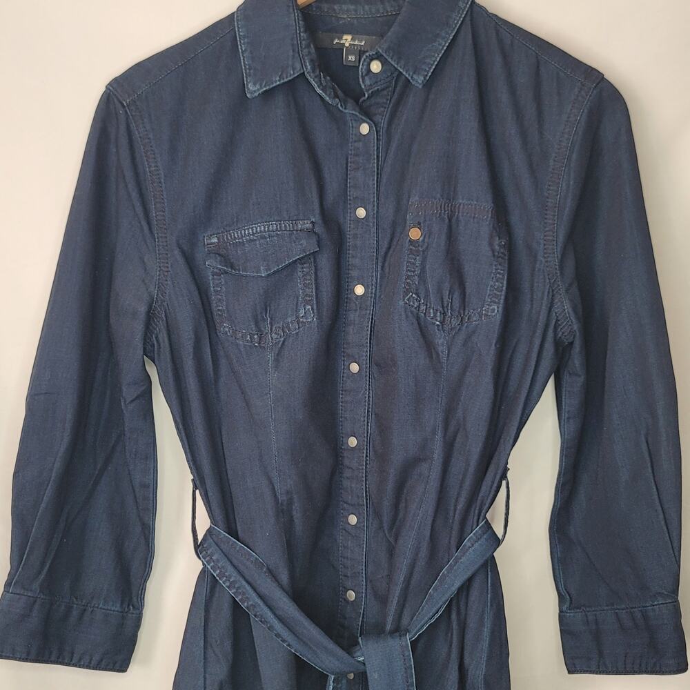 7 For all Mankind- women's denim Button up dress with belt- size XS - Picture 2 of 8